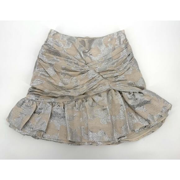 NWT IRO Ovidas Ecru Silver Metallic Jacquard Ruffled Mini Skirt Size 34 (XS) - Picture 1 of 11